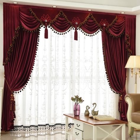 Find More Curtains Information about Custom curtain Luxury European thicken red color wedding room Italy velvet cloth blackout curtain valance tulle E915,High Quality blackout curtains,China curtains luxury Suppliers, Cheap curtain valance from Yonhwacho Textile Store on Aliexpress.com Room Italy, Victorian Curtains, Sheer Valances, Drapery Treatments, Curtains Design, Homemade Curtains, Living Room Types, Layered Curtains, Plain Curtains