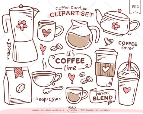 Cute Kawaii Coffee Clipart PNG Cute Coffee Drawings Kawaii, Coffee Doodles Cute, Coffee Doodle Art Illustrations, Draw Coffee Mug, Coffee Beans Doodle, Coffee Planner Stickers, Coffee Mug Doodle, Coffee Template Design, Coffee Doodles Simple