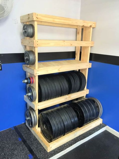 Garage Gym Diy, Diy Dumbbell, Gym Rack, Home Made Gym, Gym Organizer, Diy Gym Equipment, Home Gym Garage, Weight Rack, Diy Home Gym