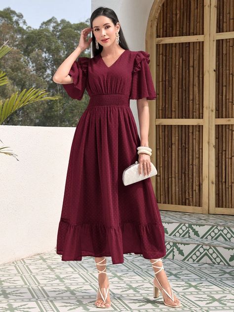 Choir Dresses, Eco Friendly Dress, Ruffle Pattern, Fashion Haul, Dress Maroon, Sustainable Clothing Brands, Try On Haul, Organic Cotton Dress, Maroon Dress