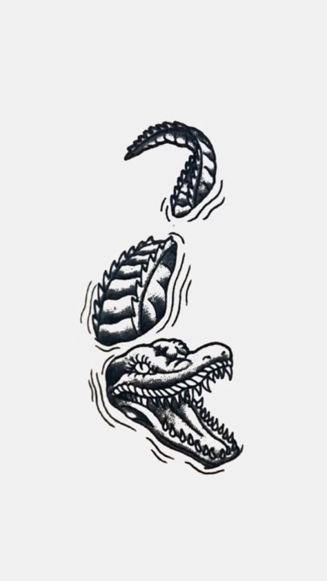 alligator tattoo Eightball Tattoo, Alligator Tattoo, Crocodile Tattoo, Justice Tattoo, Traditional Black Tattoo, Traditional Tattoo Sleeve, Men Tattoos, Old School Tattoo Designs, Traditional Tattoo Art