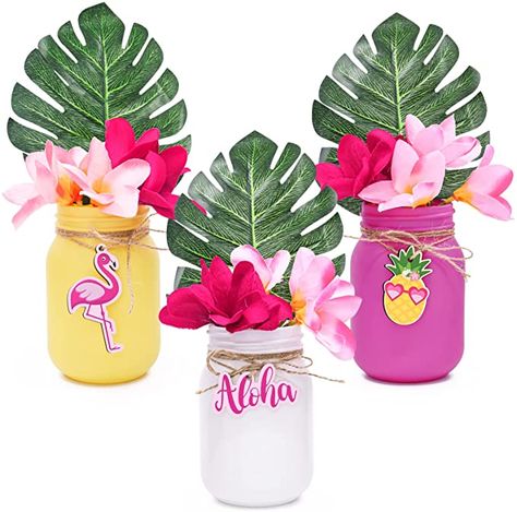 Summer Party Centerpieces, Hawaiian Centerpieces, Luau Centerpieces, Hawaiian Baby Showers, Tropical Centerpieces, Centerpieces For Tables, Hawaiian Party Theme, Luau Baby Showers, Tropical Birthday Party