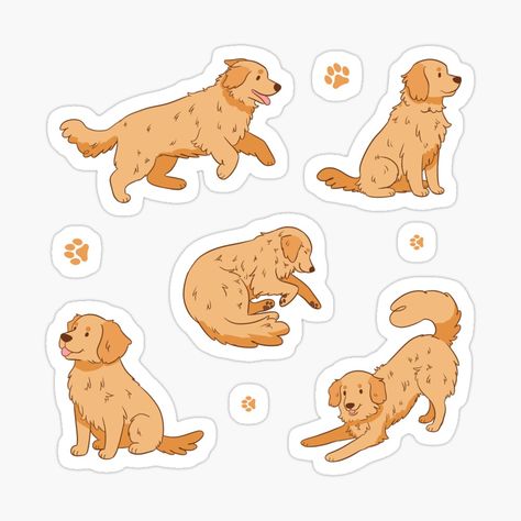 Get my art printed on awesome products. Support me at Redbubble #RBandME: https://www.redbubble.com/i/sticker/Golden-Retriever-dog-pack-by-Yaragold/149834310.EJUG5?asc=u Golden Retriever Water, Golden Retriever Illustration, Golden Retriever Drawing, Cute Golden Retriever, Golden Retriever Art, Dog Pack, Dog Drawings, Sticker Packs, Different Dogs