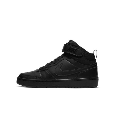 Black Nike Trainers, Nike Court Borough Mid 2, Court Borough Mid 2, Nike App, Nike Court Borough, Nike Air Force 1 High, Track Shoes, Nike Boy, Nike Kids