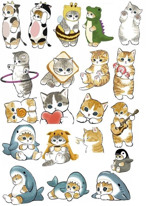 Mofusand Stickers, Cute Cat Stickers Printable, Cat Stickers Printable, Cat Cute Sticker, Cute Cat Stickers, Cats Stickers, Kitten Stickers, Kitten Drawing, Graphic Novel Art