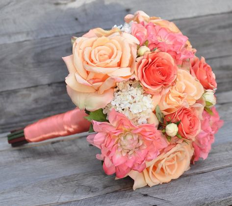 Coral Bridesmaid Bouquet, Coral Prom Bouquet, Coral Flower Bouquet, Beach Wedding Flowers Bouquet Coral, Bridal Bouquet Coral, Silk Flower Bridal Bouquet, Coral Wedding Flowers, Country Wedding Flowers, Holly Wedding