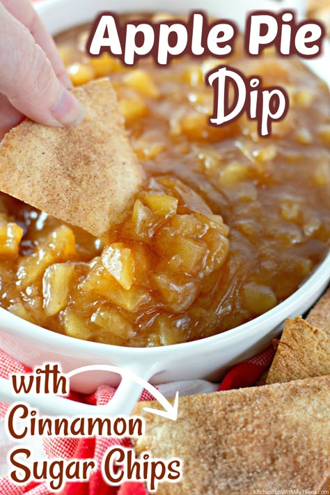 Apple Pie Dip with Cinnamon Sugar Chips Cinnamon Sugar Chips, Apple Pie Dip, Apples With Cinnamon, Sweet Salsa, Cinnamon Sugar Tortillas, Pie Dip, Sweet Apples, Cheesecake Dip, Baked Apple Pie