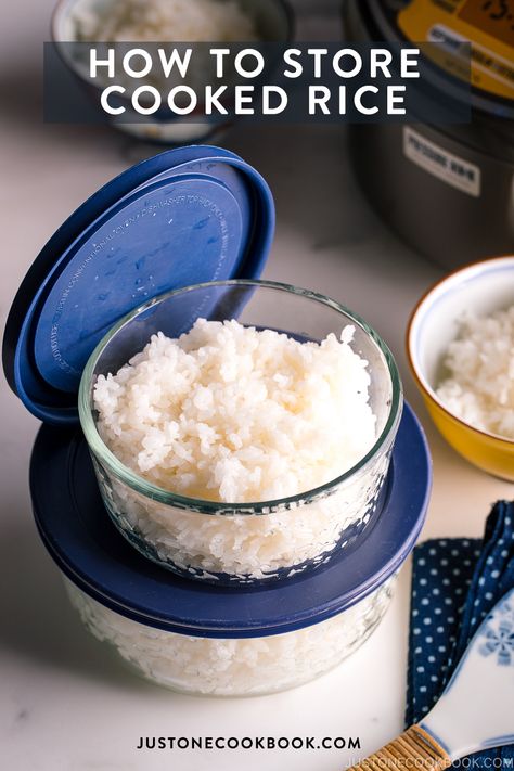 What’s the best method to store cooked rice? Simply freeze the rice in airtight containers and reheat to enjoy later on! This is by far the best approach to keep your rice fresh and moist. #ricerecipes #howtostorerice #japanesefood #asianrecipes | Easy Japanese Recipes at JustOneCookbook.com Rice For Meal Prep, Freezing Cooked Rice, Rice On The Stove, Bowl Ideas, Easy Japanese Recipes, Poached Chicken, Leftover Rice, K Food, Cooked Rice