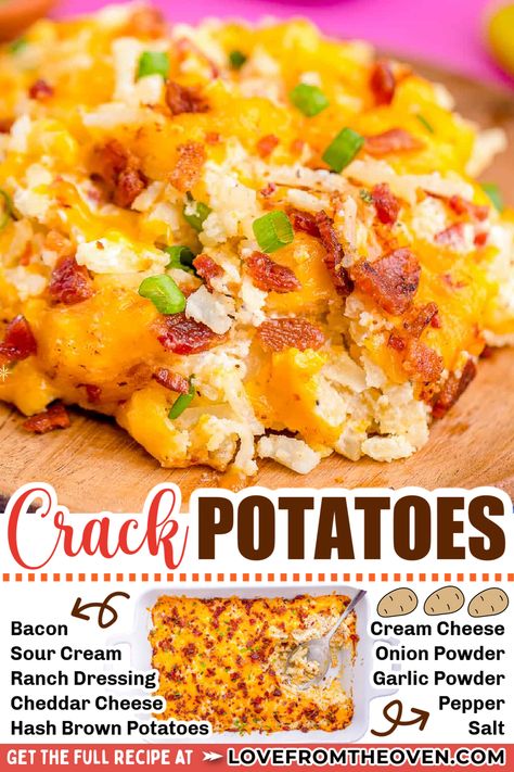 Cheesy Sliced Potatoes In The Oven, Trash Potatoes Recipe, Cracked Potatoes Recipe, Ranch Potato Casserole 12 Tomatoes, Cowboy Potatoes Recipes, Best Side Dishes For Ham, Football Potatoes, Potato Side Dishes Party, Potluck Potato Recipes