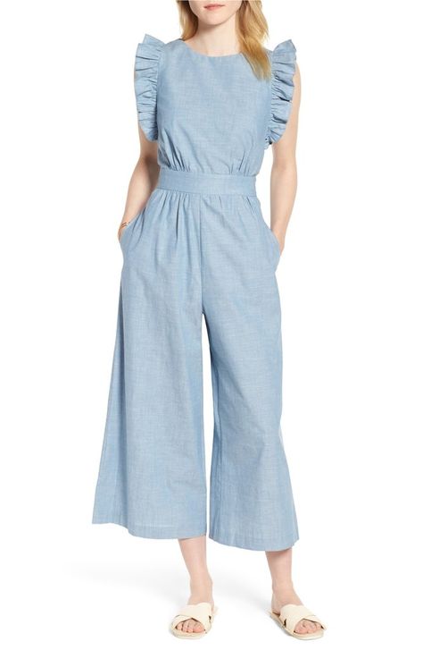 1901 Ruffle Sleeve Jumpsuit Plus Size Fashion Tips, Stylish Jumpsuit, Jumpsuit Outfit, Cropped Jumpsuit, Blue Jumpsuits, Frock Design, Jumpsuit With Sleeves, Dresses Kids Girl, Jumpsuit Fashion