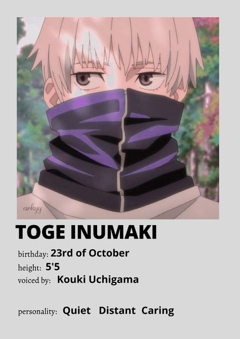 Jujutsu Kaisen Inumaki toge Japanese Anime Names, Jjk Poster, Anime Character Names, Minimalist Posters, Minimal Poster, Anime Poster, Miraculous Ladybug Funny, Japanese Poster, Anime Canvas