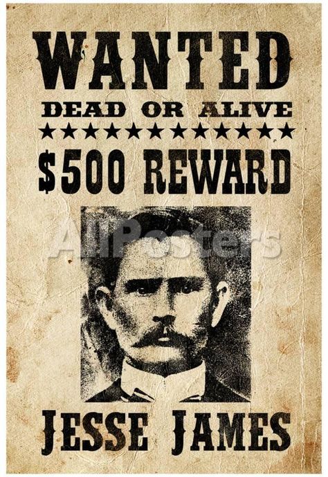 Jesse James Wanted Advertisement Print Poster People Poster - 33 x 48 cm Old West Outlaws, Old West Photos, Western Posters, Wanted Poster, Wilde Westen, Jesse James, Cowboy Art, Poster Retro, Advertising Poster