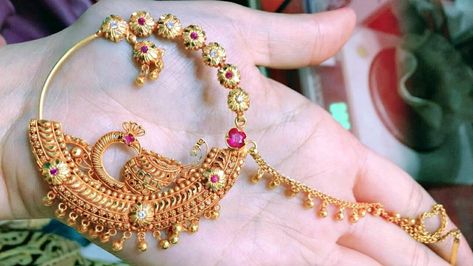 Garhwali Nath Designs Gold, Simple Nath Nose Ring, Nath Bridal Gold, Nathiya Bridal Gold, Pahadi Nath Design, Bridal Nath Designs In Gold, Nath Designs Gold Rajputi, Pahadi Nath Bridal, Gold Nath Designs For Bride