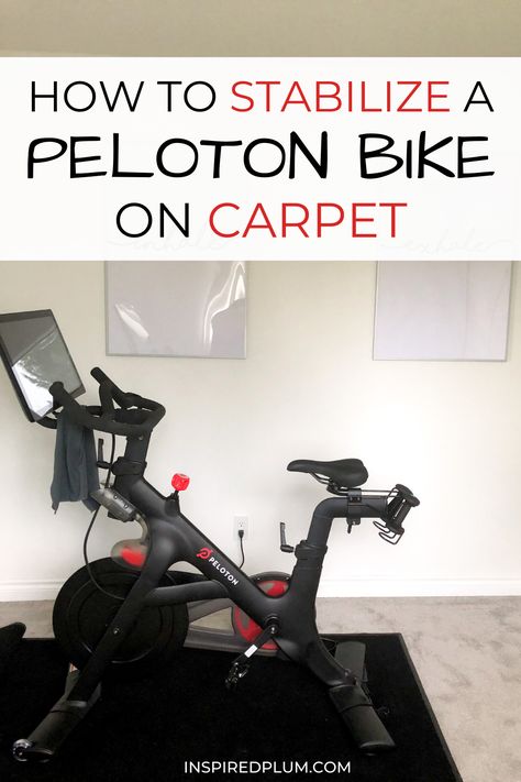 Learn how to stabilize a Peloton bike on carpet. I share exactly what we did to fix our wobbly Peloton! Office With Peloton Bike, Peloton On Carpet, Peloton Living Room Ideas, Peloton Office Combo, Peloton Bike Room Ideas, Peloton In Bedroom Ideas, Peloton Room Ideas Office, Peloton In Bedroom, Peloton Before And After Results