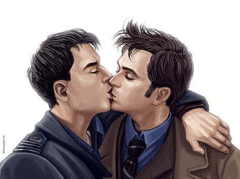 Doctor Who - The kiss by maXKennedy on deviantART Jack Harkness X The Doctor Fanart, Tenth Doctor X Jack Harkness Fanart, Tenrose Fanart, Doctor X Jack, Jack Harkness Fanart, 10th Doctor Fanart, Face Of Boe, Captain Jack Harkness, Jack Harkness