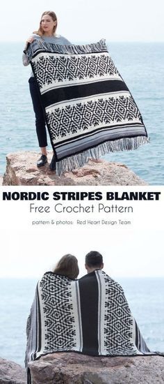 Black And White Blanket, Mosaic Knitting, Knitting Blanket, Amigurumi Knitting, Black Blanket, Crochet Blanket Afghan, Striped Blankets, Blanket Black, Crochet Patterns Free Blanket