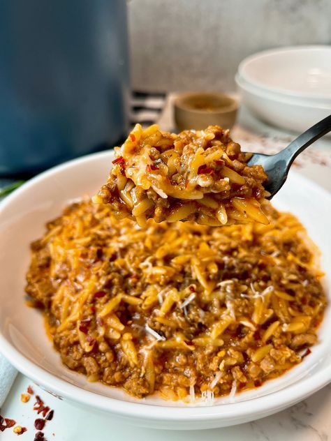 Ground Beef Recipes With Orzo, Orzo Recipes Beef, Ground Beef Recipes Dutch Oven, Orzo With Ground Beef, Orzo Beef Soup, Orzo And Hamburger Recipes, Orzo Beef Recipes, Hamburger Orzo Recipes, Orzo Ground Beef Recipes