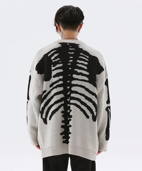 Grunge Skeleton, Unique Summer Outfits, Aesthetic Skeleton, Cozy Summer Outfits, Mens Grunge, Grunge Sweater, Hip Hop Fashion 90s, Asian Streetwear, Crop Pullover