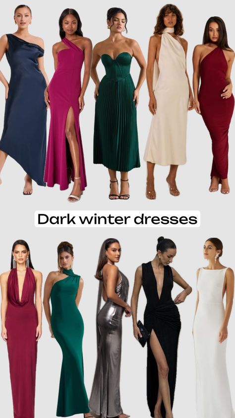 Dark winter colour palette ❄️ Dark Winter Wedding, Dark Winter Palette, Winter Colour Palette, Black Tie Outfits, Deep Winter Palette, Wedding Guest Outfit Winter, Deep Winter Colors, Winter Wedding Guest, Winter Palette