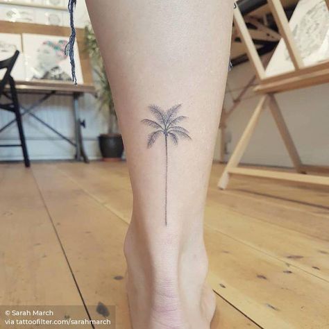 Hand poke palm tree tattoo on the Achilles heel. Plam Tattoo, Tattoo On Heel, Palm Tree Tattoos, Support Tattoo, Tree Tattoo Ankle, Heel Tattoos, Tree Tattoo Back, Sunset Tattoos, Achilles Heel