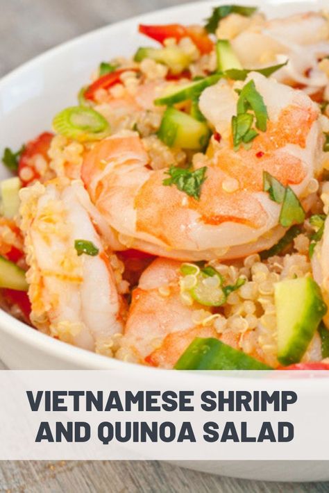 Vietnamese Shrimp and Quinoa Salad Recipe | This unconventional shrimp and quinoa salad with Vietnamese flavorings is nutritious and light. Also, wonderfully satisfying.  #salads #saladrecipes #seriouseats #recipes Prawn Quinoa Salad, Vietnamese Shrimp, Gut Diet, Shrimp And Quinoa, Quinoa Salad Recipe, Prawn Salad, Super Salads, Appetizer Sandwiches, Satisfying Salads