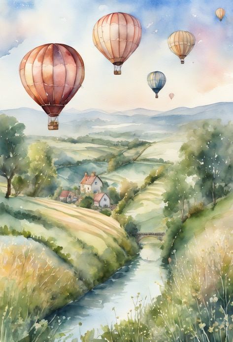 Hot air balloons Check more: https://paintlyx.com/hot-air-balloons/ Paintings Of Hot Air Balloons, Draw Hot Air Balloon, Hot Air Balloon Painting, Hot Air Balloon Watercolor, Hot Air Balloon Drawing, Hot Air Balloon Art, Hot Balloon, Hot Air Balloons Art, Sketchbook Challenge