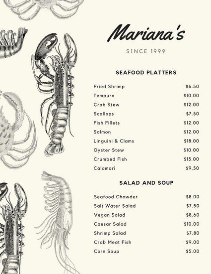 Seafood Menu Design Ideas, Seafood Menu Design, Seafood Menu Ideas, Seafood Design, Resturant Menu, Restaurant Card, Menu Sans Gluten, Menu Design Inspiration, Menu Illustration