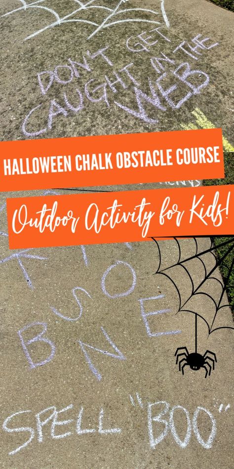 Kids' Halloween Chalk Obstacle Course Spooky Obstacle Course, Diy Backyard Obstacle Course For Kids, Outside Halloween Activities For Kids, Obstacle Course Chalk, Chalk Kids Activities, Halloween Learning Activities For Kids, Easy Obstacle Course For Kids Outdoor, Side Walk Chalk Obstacles, Sidewalk Chalk Games For Kids