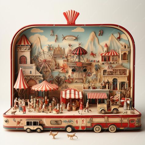 Room Box Miniatures, Circus Sideshow, Circus Train, Christmas Photo Booth, Circus Tent, Branding Design Packaging, Christmas Train, Carnival Games, Vintage Circus