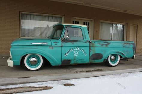 Truck Lettering, Truck Girl, Bagged Trucks, Vintage Pickup Trucks, Shop Truck, Old Ford Trucks, 1964 Ford, Rat Rods Truck, Mechanical Art