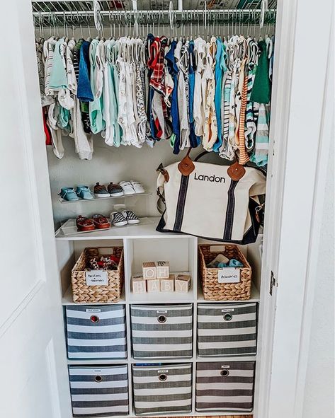 Baby Nursery Closet, Nursery Closet Organization, Baby Closet Organization, Baby Room Organization, Boys Closet, Nursery Closet, Baby Boy Room Nursery, Baby Closet, Nursery Organization