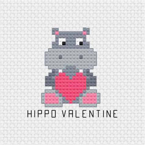 Valentine Cross Stitch Patterns, Hippo Cross Stitch, Valentines Cross Stitch, Valentine Cross Stitch, Kawaii Cross Stitch, Holiday Cross Stitch, Nature Cross Stitch, Cat Cross Stitch Pattern, Cross Stitch Love