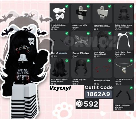 Avatars roblox girl💗 Emo Girl Hair, Outfit Ideas Emo, Black Kawaii, Skin Roblox, Outfit Roblox, Black And White Socks, Roblox Code, Roblox Clothes, Roblox Ideas