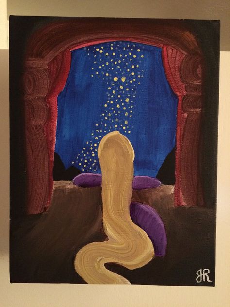 Tangled Canvas Painting Easy, Painting Of Princess, Rapunzel Drawing Painting, Canvas Painting Ideas Tangled, Rapunzel Lights Painting, Painting Ideas On Canvas Rapunzel, Disney Paintings Tangled, Disney Character Paintings Easy, Painting Ideas Rapunzel