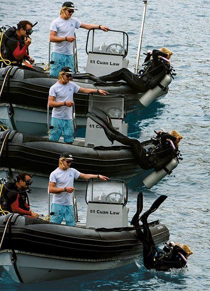 Scuba Skills: Backroll entry from a small boat | Dive Training Magazine  #scubadiving #scuba Scooba Diving, Dive Magazine, Diving School, Reef Shark, Diving Center, Inflatable Boat, California Coast, Small Boats, Open Water