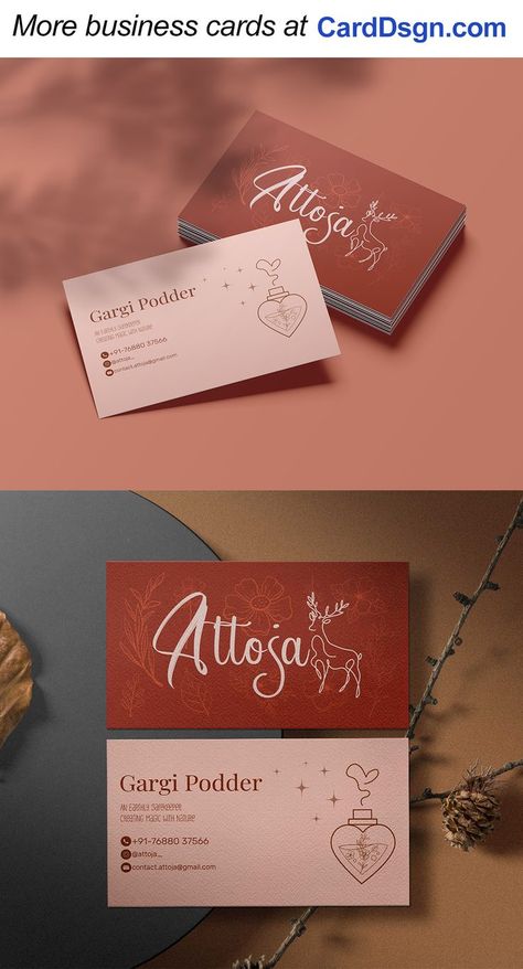 A simple yet artistic business card designed by Poulami Ghosh for Attoja, a small business that sells handmade botanical jewelry and home decor. Find out more at CardDsgn.com #businesscards #branding #identity #graphicdesign #brandinspiration #branddesign #namecards #typography #wordmark #businesscard #businesscarddesign #patterns #illustration #jewelry #jewellery Visiting Cards Design For Jewellery, Jewellers Visiting Card Design, Jewellery Visiting Card Design, Business Cards For Jewellery Business, Business Card Jewelry, Artist Business Cards Design, Jewelry Business Card, Business Card Gallery, Handmade Jewelry Business