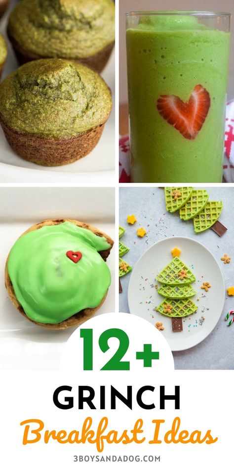 The time is now for these Grinch Breakfast Ideas! It's always fun to start off the holiday morning with any of these fun recipes! #grinchrecipes #breakfastrecipes #holidayrecipes #3boysandadog Grinch Breakfast Ideas, Grinch Breakfast, Christmas Tree Waffles, Healthy Morning Smoothies, Christmas Smoothies, Breakfast Recipe Ideas, Healthy Christmas Snacks, Fun Holiday Food, Grinch Christmas Party