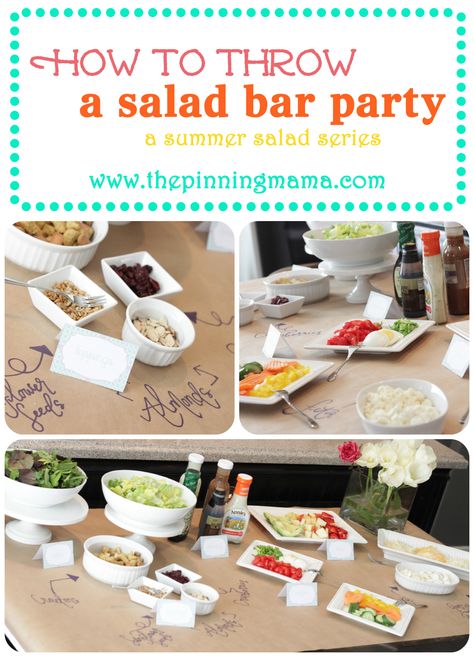 summer salad series, free labels, free place cards, salad bar party, salad ideas, summer salads, group parties Salad Bar Ideas Buffet Food Displays, Salad Bar Party, Diy Salad Bar, Salads Chicken, Salad Party, Creamy Balsamic Vinaigrette, Party Salad, The Pinning Mama, Paper Tablecloth