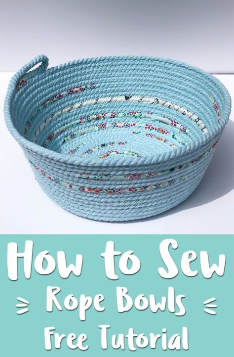 Next Level Rope Bowls (w Video Tutorial) - Mx Domestic Six Bag, Rope Bowls, Fat Quarter Projects, Rope Baskets, Diy Bowl, Beginner Sewing Projects Easy, Leftover Fabric, How To Make Diy, Fabric Baskets