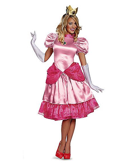 Mario Bros. Princess Peach Adult Costume - Spirithalloween.com Super Mario Bros Costumes, Pink Princess Costume, Mario Bros Costume, Princess Peach Costume, Princess Peach Cosplay, Luigi Costume, Peach Costume, Mario Costume, Princess Halloween Costume