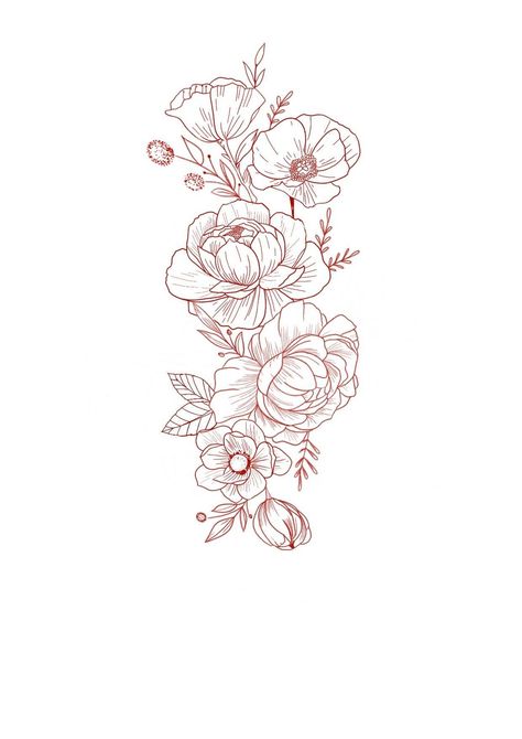 Curved Floral Tattoo Design, Peony Outline Tattoo, Stencil Outline Tattoo, Tattoo Line Work, Ozzy Tattoo, Floral Hip Tattoo, Flower Hip Tattoos, Flower Tattoo Stencils, American Traditional Tattoo Ideas