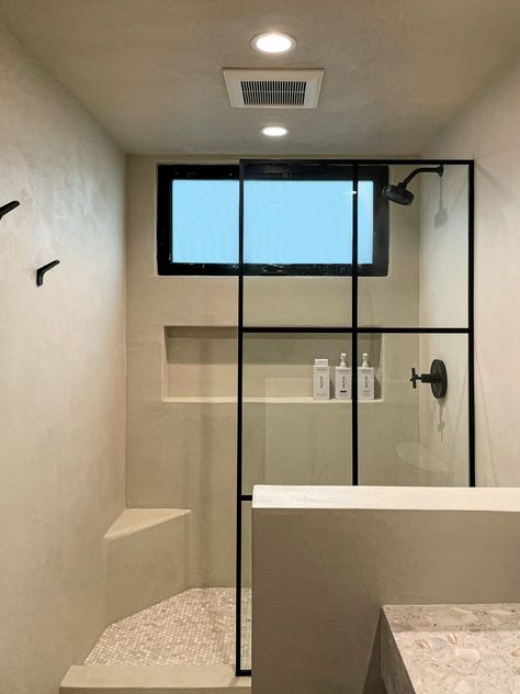 A fully waterproof shower using a tadelakt plaster product Tadelakt Bathroom, Tadelakt Plaster, Waterproof Plaster, Contemporary Mountain Home, Lake Bathroom, Warehouse Apartment, Master Shower, Venetian Plaster, Interior Design Mood Board