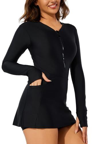 Cagola Long Sleeve Swimsuits for Women Rash Guard Swim Dress Modest Bathing Suit Swim Romper with Built in Bra and Pockets Swim Dress Modest, Swim Romper, Modest Bathing Suit, Dress Modest, Swimsuits For Women, Long Sleeve Swimsuit, Swimsuit Dress, Swim Dress, Rash Guard