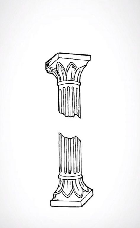 Greek Aesthetic Drawing, Athens Tattoo Ideas, Greek Pilar Tattoo, Ionic Column Tattoo, Pillar Tattoo Design, Greek Pillars Drawing, Greek Mythology Patchwork Tattoos, Greek Statue Tattoo Drawing, Greek Columns Drawing