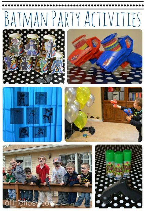 Batman birthday ideas.  Liked the idea of having them shoot the villains.  Maybe use silly string?  Really just had to pin it because the little boy's name was Aiden! Batman Birthday Ideas, Batman Party Games, Batman Party Supplies, Batman Themed Birthday Party, Super Hero Party, Little Mr, Disney Cars Birthday, Batman Stuff, Batman Birthday Party