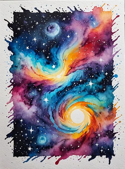 I am making a whole large series of cute Galaxy Watercolor Animals, & a cute Galaxy Watercolor Café treats, and fantastical galaxies. A fun mix of rainbow, galaxy, neon colors. Fun on glitter & holographic paper, too! Once I get them all uploaded, my style & color choices looks great to mix & match & tile a few to many pieces together. Water Colour Galaxy, Greeting Card Painting, Galaxy Art Painting, Galaxy Watercolor, Colorful Galaxy, Painted Cards, Holographic Paper, Watercolor Decor, Watercolor Galaxy