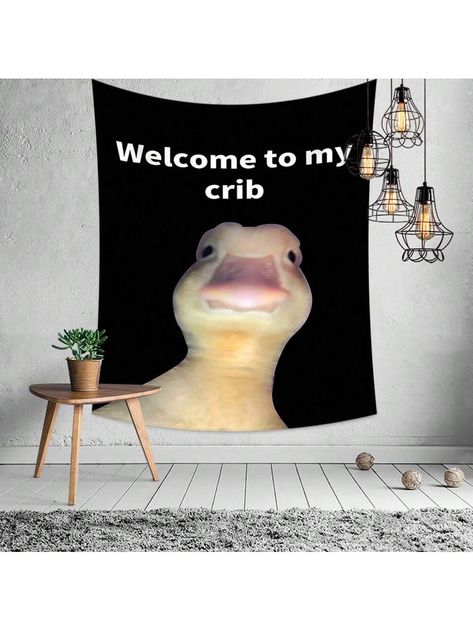 1 Pc Welcome To My Crib Tapestry Printed  Vibrant Colors Tapestry Funny Tapestry For Room Durable Man Cave Wall Tapestry For College Dorm Room Decor, Outdoor, Parties Duck    Polyester     Home Decor, size features are:Bust: ,Length: ,Sleeve Length: Aesthetic Tapestries, Funny Wall Tapestry, Tapestry Funny, Posters On Wall Bedroom, Funny Tapestry, Man Cave Wall, Tapestry Bedroom, College Dorm Room Decor, College Dorm Rooms