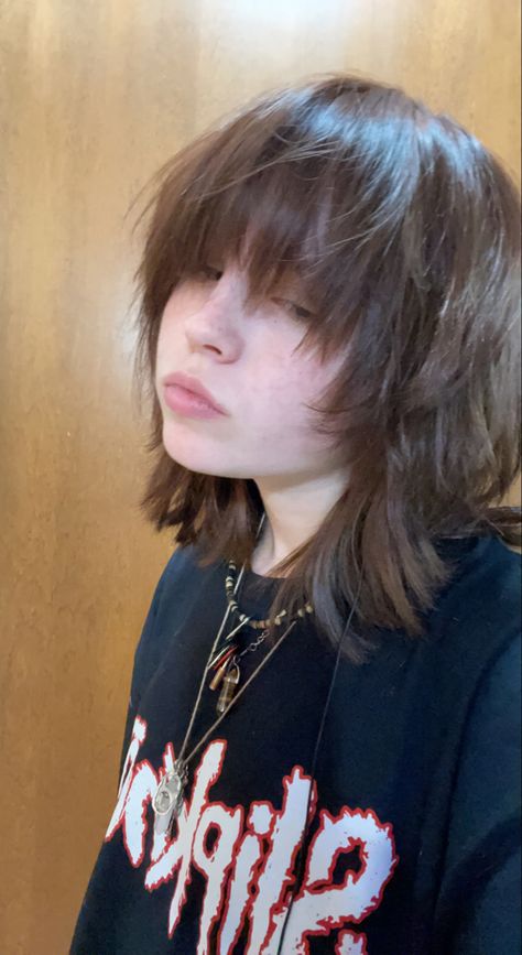 Alt Hairstyles For Round Face, Wolf Shaggy Haircut, Brown And Blonde Shag Hair, Subtle Jellyfish Haircut, Medium Length Haircut Alt, Grunge Hair With Bangs, Layered Emo Hair, Haircut Short With Bangs, Shoulder Shag Haircut