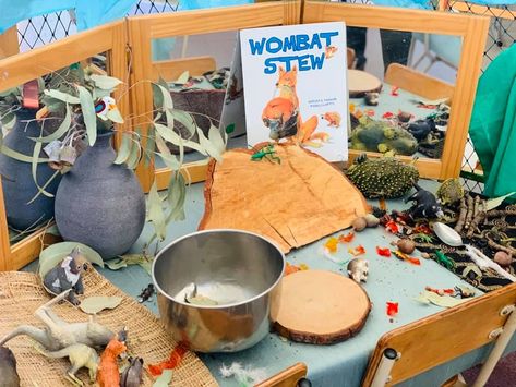 Book Week Provocations, Wombat Stew Activities Preschool, Wombat Stew Activities, Australian Animals Preschool, Kindy Classroom, Aboriginal Activities, Naidoc Week Activities, Wombat Stew, Recycling Activities For Kids