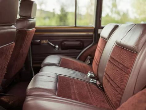 Grand Wagoneer interior. Is there any back seat more inviting? This one looks just like mine. Grand Wagoneer Interior, Hiking Vibes, Jeep Grand Wagoneer, Vintage Jeep, Grand Wagoneer, Woody Wagon, Old Jeep, Car Back Seat, Jeep Xj